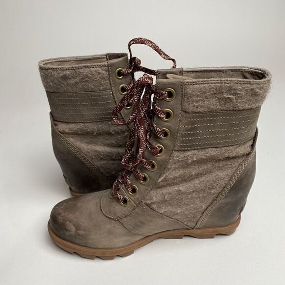Sorel Lexie Wedge Ankle Boots Kettle Brown Tan Leather Lace Up 8.5 PDX - Picture 3 of 6
